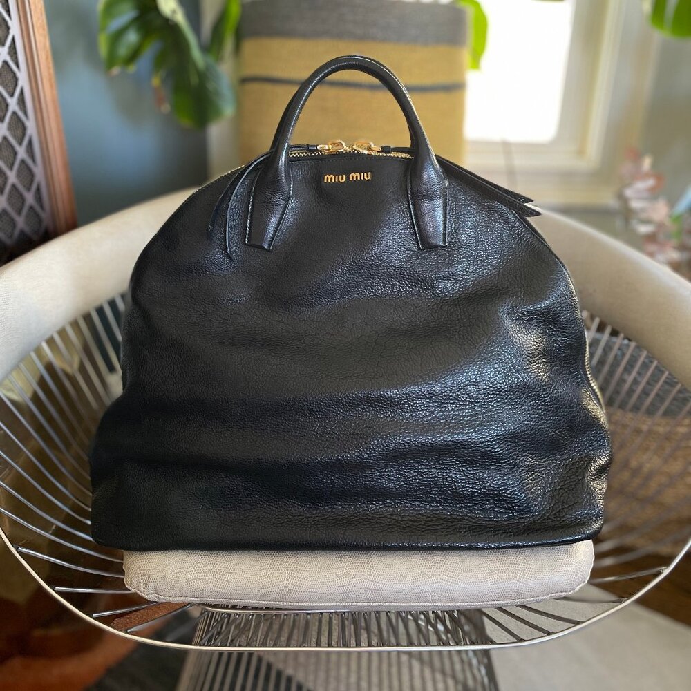 NWOT Miu Miu XL Leather Tote / Carry All Dome Bag - Picture 2 of 15